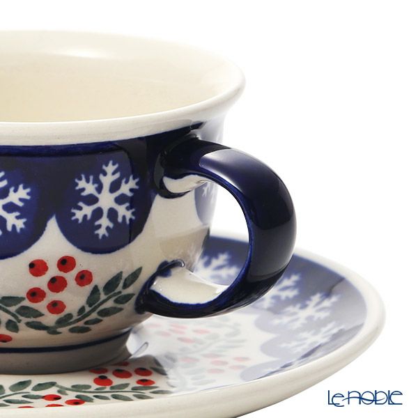 ポーリッシュポタリー（ポーランド陶器） ボレスワヴィエツ ティーカップ＆ソーサー 220ml／16cm XMAS／クリスマス（ひいらぎ） 775／836／1005