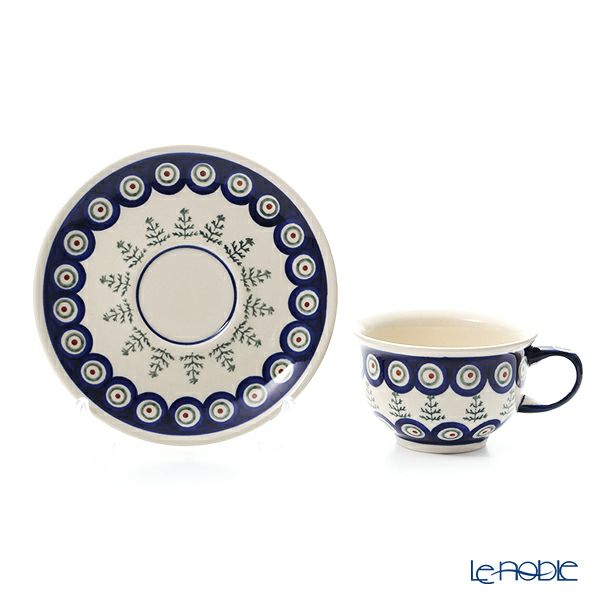 ポーリッシュポタリー（ポーランド陶器） ボレスワヴィエツ ティーカップ＆ソーサー 220ml／16cm XMAS／クリスマス（もみの木）775／836／D-312
