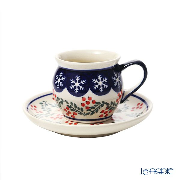 ポーリッシュポタリー（ポーランド陶器） ボレスワヴィエツ コーヒーカップ＆ソーサー 160ml／14.2cm XMAS／クリスマス（ひいらぎ） 913／710／1005