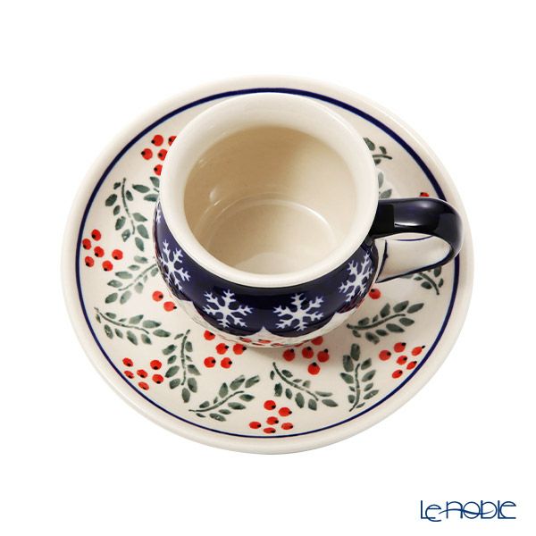 ポーリッシュポタリー（ポーランド陶器） ボレスワヴィエツ コーヒーカップ＆ソーサー 160ml／14.2cm XMAS／クリスマス（ひいらぎ） 913／710／1005