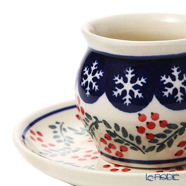 ポーリッシュポタリー（ポーランド陶器） ボレスワヴィエツ コーヒーカップ＆ソーサー 160ml／14.2cm XMAS／クリスマス（ひいらぎ） 913／710／1005