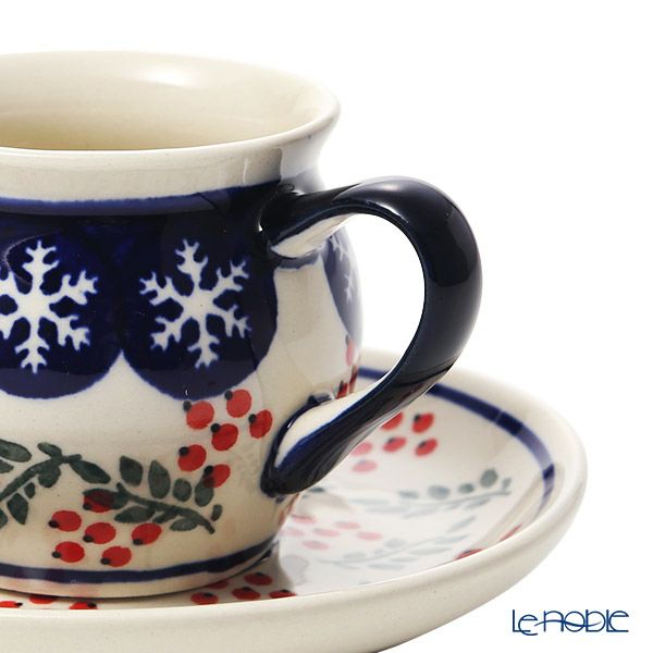 ポーリッシュポタリー（ポーランド陶器） ボレスワヴィエツ コーヒーカップ＆ソーサー 160ml／14.2cm XMAS／クリスマス（ひいらぎ） 913／710／1005