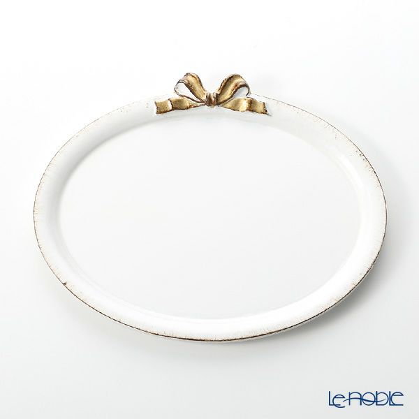 ソルディ フィレンツェ トレイ オーバル 18×24cm ホワイト／ゴールドリボン D218