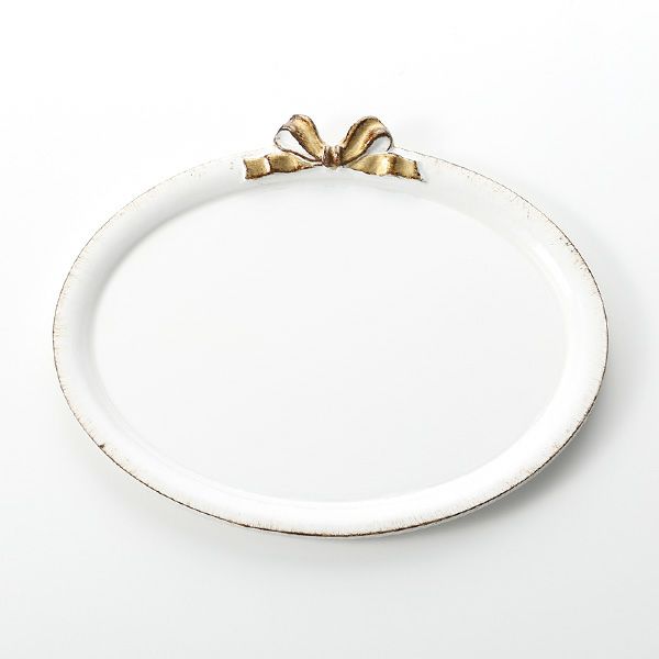 ソルディ フィレンツェ トレイ オーバル 18×24cm ホワイト／ゴールドリボン D218
