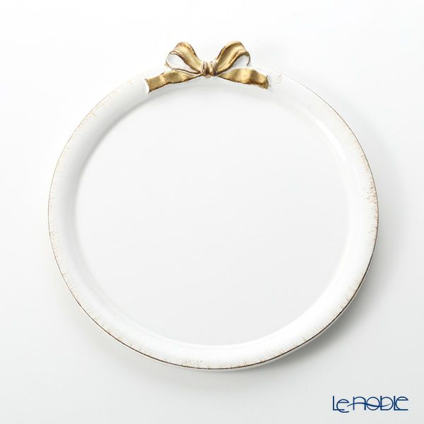 ソルディ フィレンツェ トレイ ラウンド 20cm ホワイト／ゴールドリボン D216