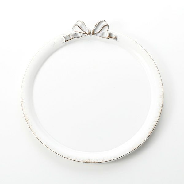 ソルディ フィレンツェ トレイ ラウンド 20cm ホワイト／シルバーリボン D216