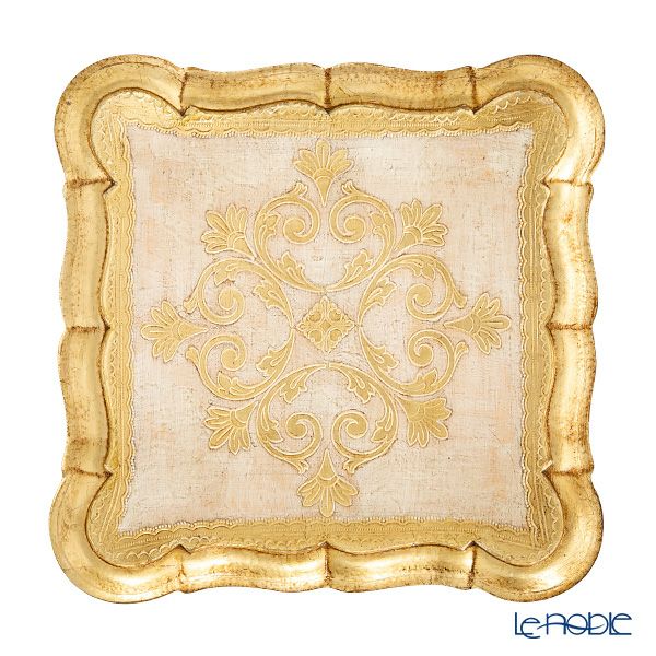 ソルディ フィレンツェ トレイ スクエア 21076 ホワイト／ゴールド 30×30cm