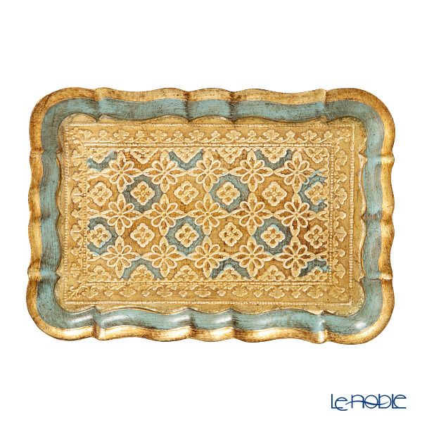 ソルディ フィレンツェ トレイ（S） 長方形 3046／0 ターコイズブルー／ゴールド 16×22.5cm