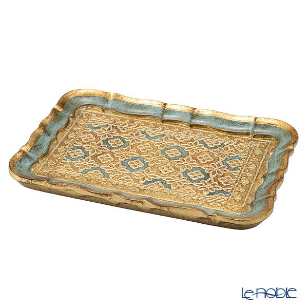ソルディ フィレンツェ トレイ（S） 長方形 3046／0 ターコイズブルー／ゴールド 16×22.5cm