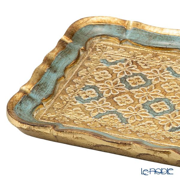 ソルディ フィレンツェ トレイ（S） 長方形 3046／0 ターコイズブルー／ゴールド 16×22.5cm