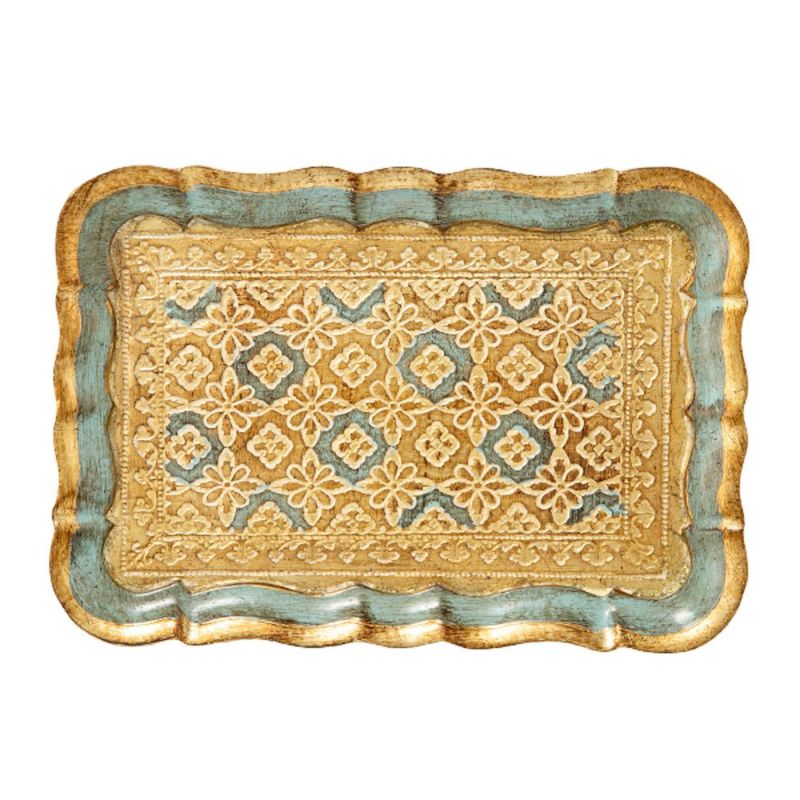 ソルディ フィレンツェ トレイ（S） 長方形 3046／0 ターコイズブルー／ゴールド 16×22.5cm