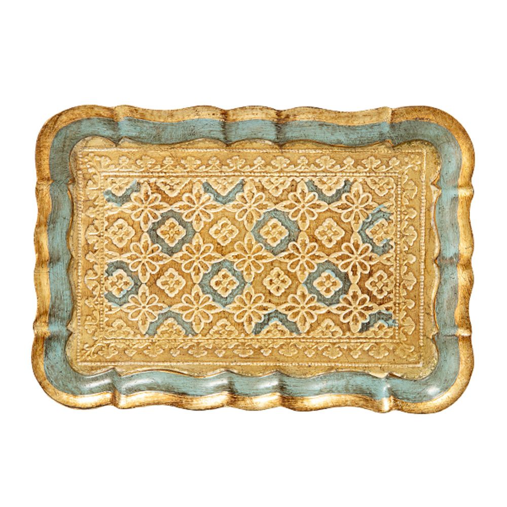 ソルディ フィレンツェ トレイ（S） 長方形 3046／0 ターコイズブルー／ゴールド 16×22.5cm