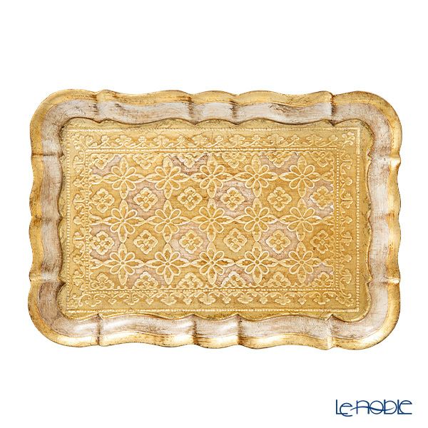 ソルディ フィレンツェ トレイ（S） 長方形 3046／0 ホワイト／ゴールド 16×22.5cm