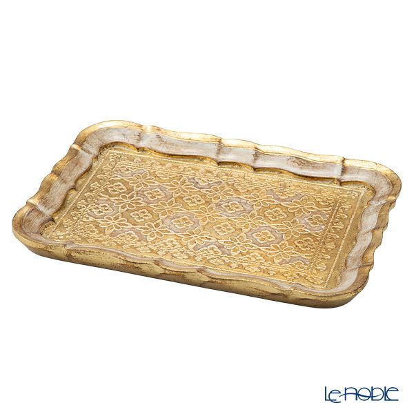 ソルディ フィレンツェ トレイ（S） 長方形 3046／0 ホワイト／ゴールド 16×22.5cm