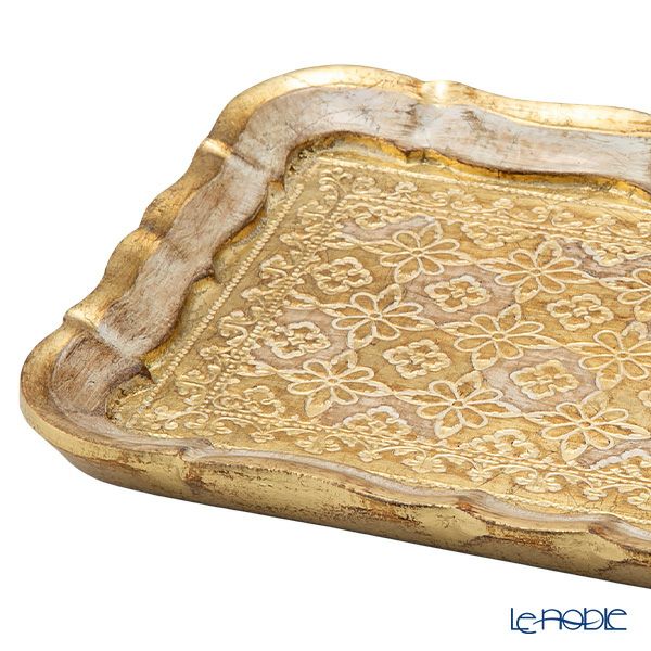 ソルディ フィレンツェ トレイ（S） 長方形 3046／0 ホワイト／ゴールド 16×22.5cm