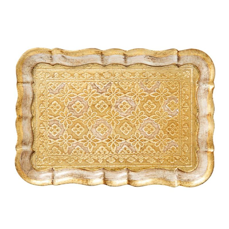 ソルディ フィレンツェ トレイ（S） 長方形 3046／0 ホワイト／ゴールド 16×22.5cm