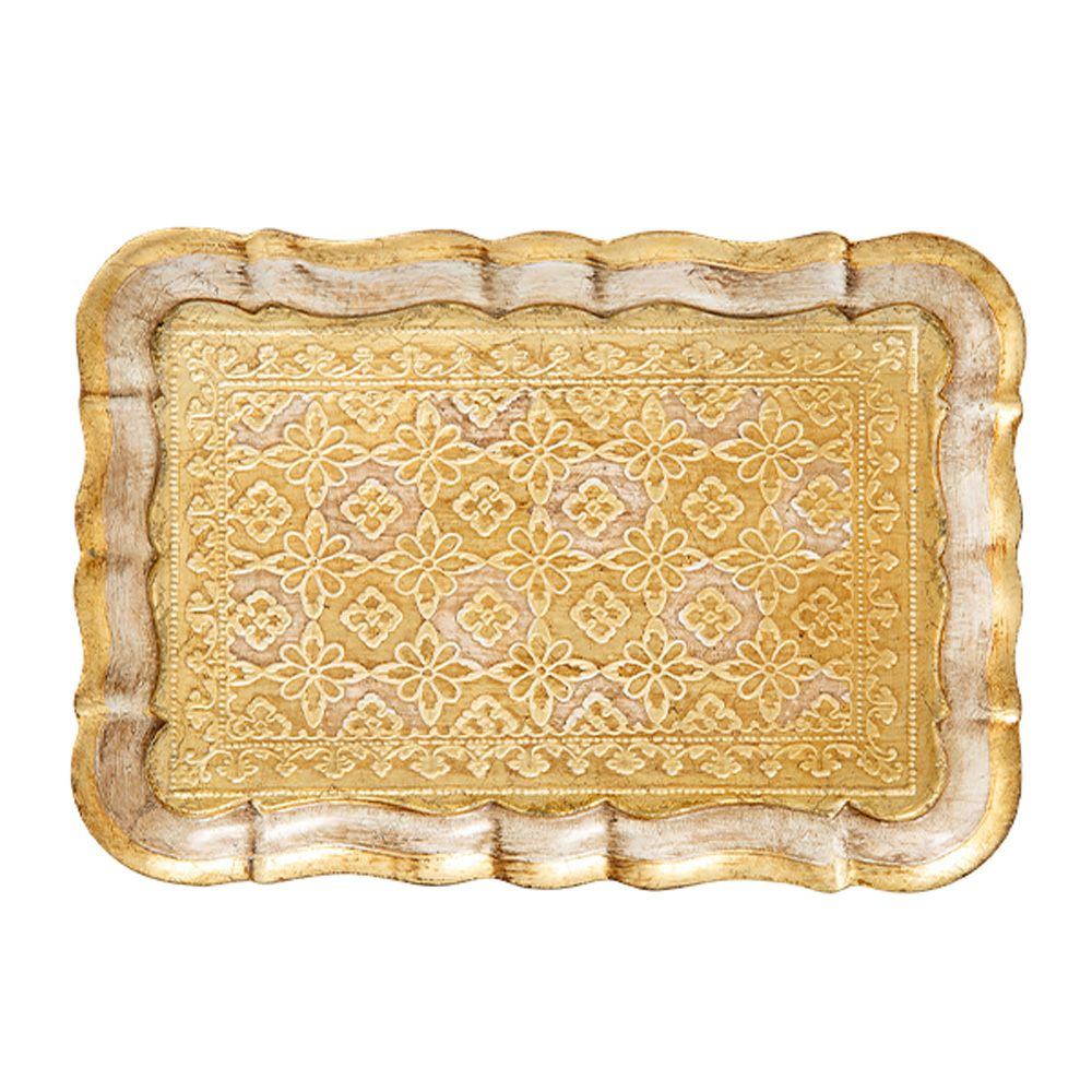ソルディ フィレンツェ トレイ（S） 長方形 3046／0 ホワイト／ゴールド 16×22.5cm