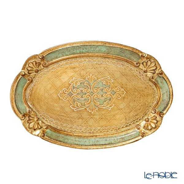 ソルディ フィレンツェ トレイ（S） オーバル 17×26cm ゴールド／グリーン 12／GTR-0