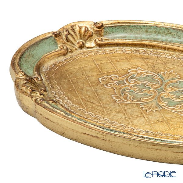 ソルディ フィレンツェ トレイ（S） オーバル 17×26cm ゴールド／グリーン 12／GTR-0