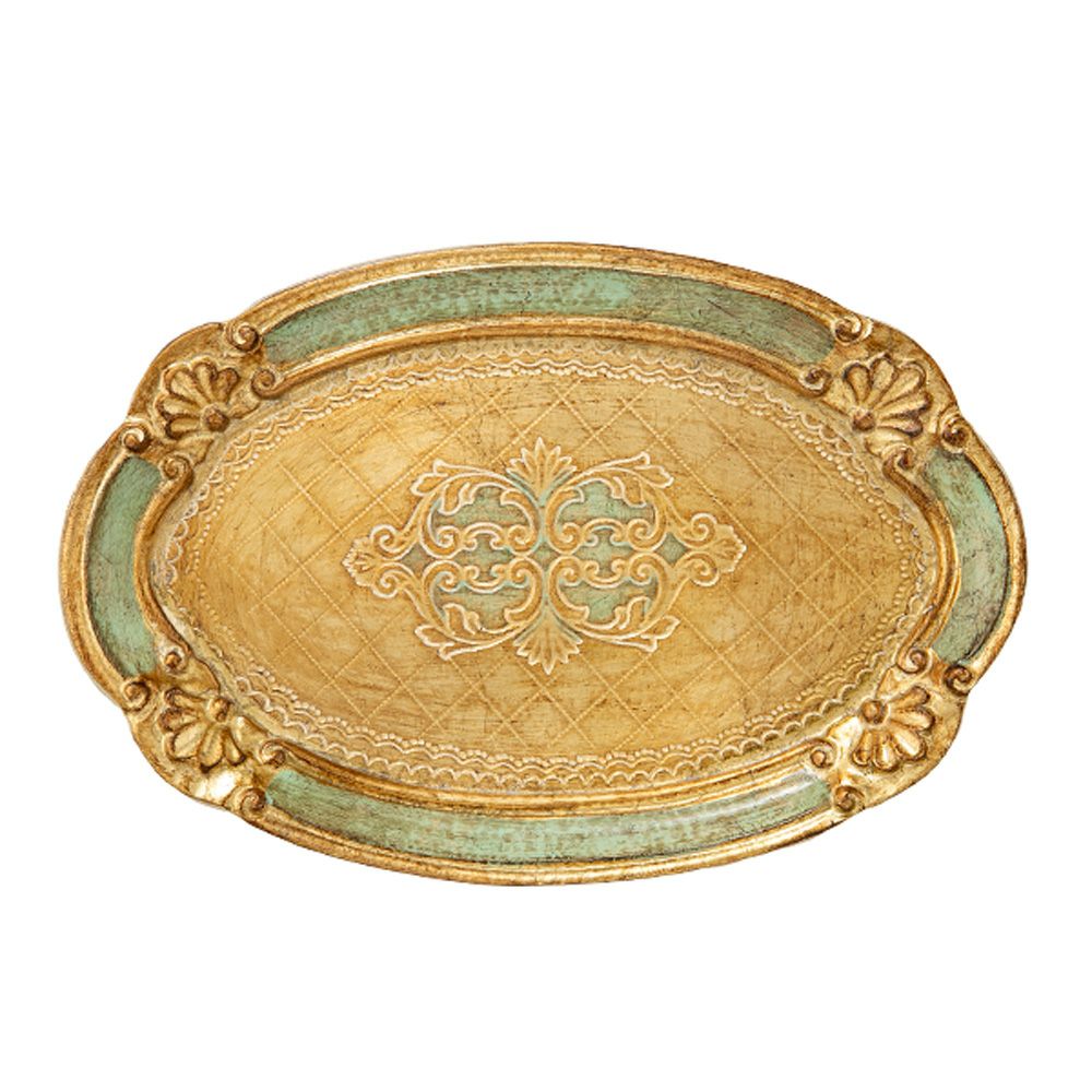 ソルディ フィレンツェ トレイ（S） オーバル 17×26cm ゴールド／グリーン 12／GTR-0