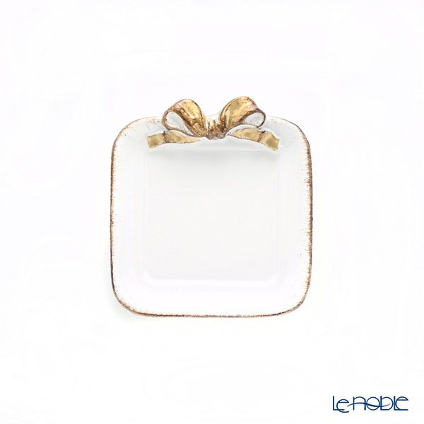 ソルディ フィレンツェ コースター スクエア ホワイト／ゴールドリボン 10×11cm F100