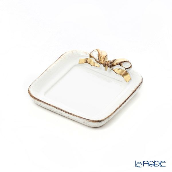 ソルディ フィレンツェ コースター スクエア ホワイト／ゴールドリボン 10×11cm F100