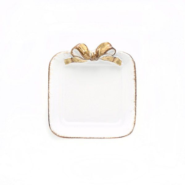 ソルディ フィレンツェ コースター スクエア ホワイト／ゴールドリボン 10×11cm F100