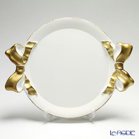 ソルディ フィレンツェ トレイ ラウンド 38×47cm リボン ホワイト／ゴールド 1000