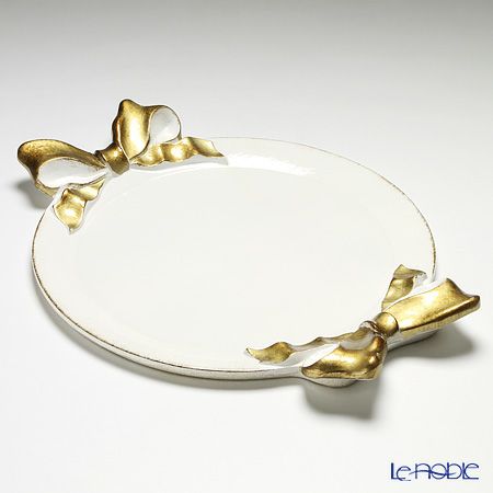 ソルディ フィレンツェ トレイ ラウンド 38×47cm リボン ホワイト／ゴールド 1000