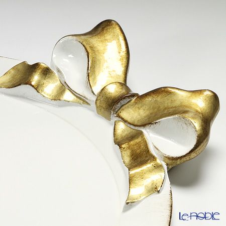 ソルディ フィレンツェ トレイ ラウンド 38×47cm リボン ホワイト／ゴールド 1000