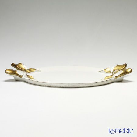 ソルディ フィレンツェ トレイ ラウンド 38×47cm リボン ホワイト／ゴールド 1000