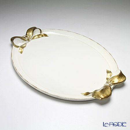 ソルディ フィレンツェ トレイ オーバル 36×51cm ホワイト／ゴールドリボン 1004