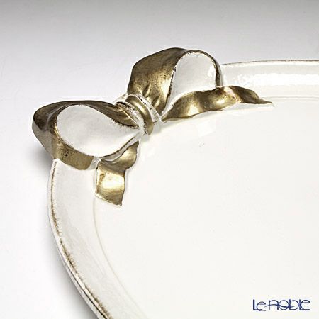 ソルディ フィレンツェ トレイ オーバル 36×51cm ホワイト／ゴールドリボン 1004