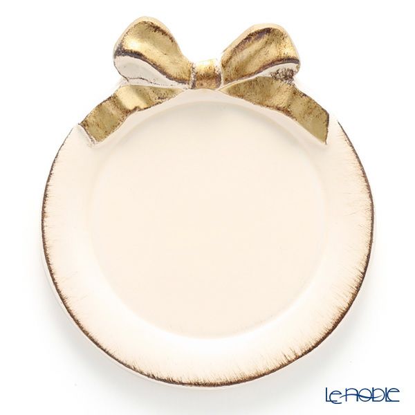 ソルディ フィレンツェ ミニトレイ／コースター ラウンド クリームピンク／ゴールド リボン 1020
