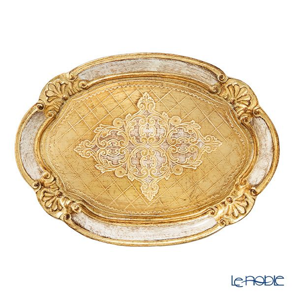 ソルディ フィレンツェ トレイ オーバル 22×30cm ホワイト／ゴールド 12／GTR-1