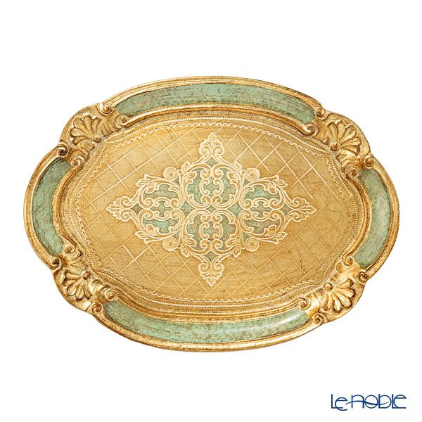ソルディ フィレンツェ トレイ オーバル 22×30cm グリーン／ゴールド 12／GTR-1