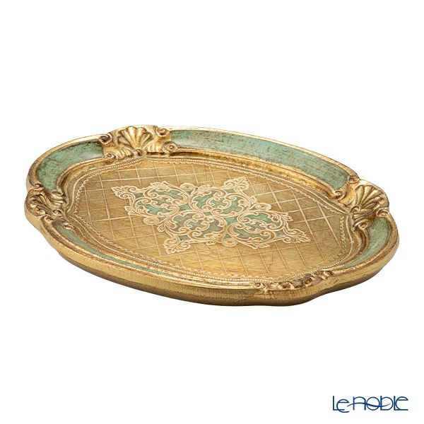 ソルディ フィレンツェ トレイ オーバル 22×30cm グリーン／ゴールド 12／GTR-1