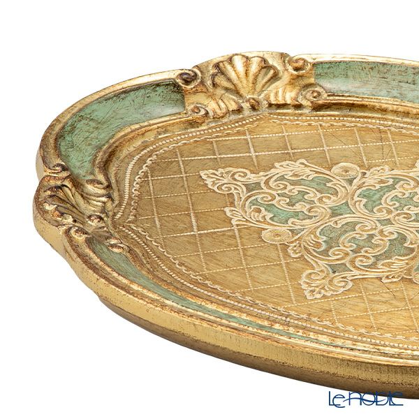 ソルディ フィレンツェ トレイ オーバル 22×30cm グリーン／ゴールド 12／GTR-1
