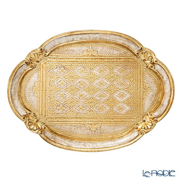 ソルディ フィレンツェ トレイ 雲型オーバル フラワー 26.5×36cm ホワイト／ゴールド 12／T2