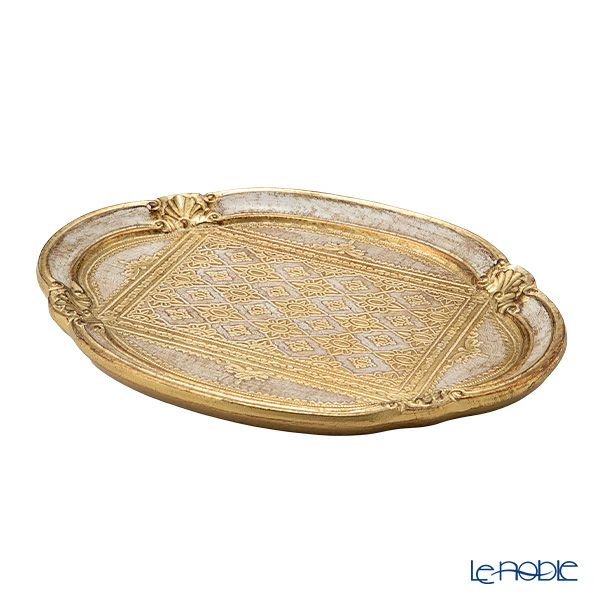 ソルディ フィレンツェ トレイ 雲型オーバル フラワー 26.5×36cm ホワイト／ゴールド 12／T2