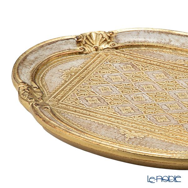 ソルディ フィレンツェ トレイ 雲型オーバル フラワー 26.5×36cm ホワイト／ゴールド 12／T2