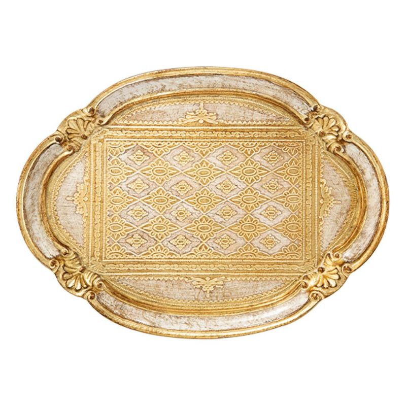 ソルディ フィレンツェ トレイ 雲型オーバル フラワー 26.5×36cm ホワイト／ゴールド 12／T2