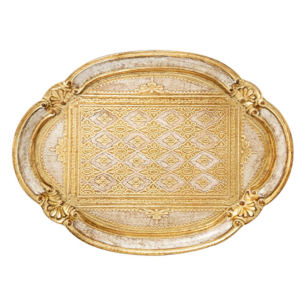 ソルディ フィレンツェ トレイ 雲型オーバル フラワー 26.5×36cm ホワイト／ゴールド 12／T2