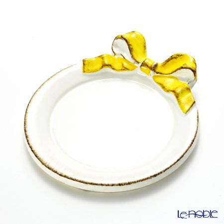 ソルディ フィレンツェ コースター ラウンド リボン ホワイト／イエロー 1020