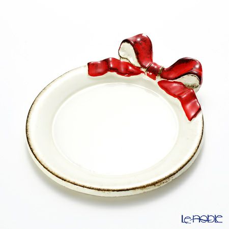 ソルディ フィレンツェ ミニトレイ／コースター ラウンド リボン ホワイト／レッド 1020