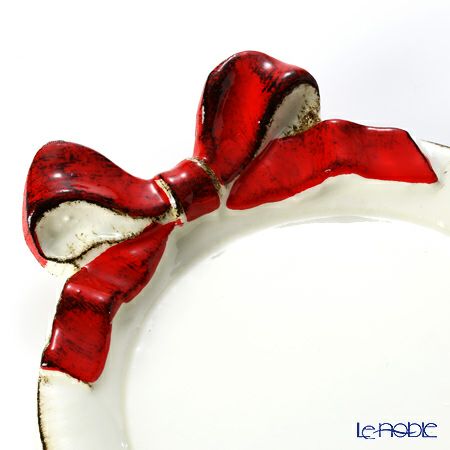 ソルディ フィレンツェ ミニトレイ／コースター ラウンド リボン ホワイト／レッド 1020