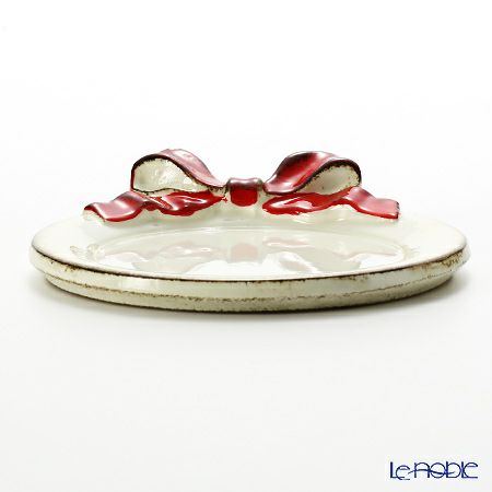 ソルディ フィレンツェ ミニトレイ／コースター ラウンド リボン ホワイト／レッド 1020