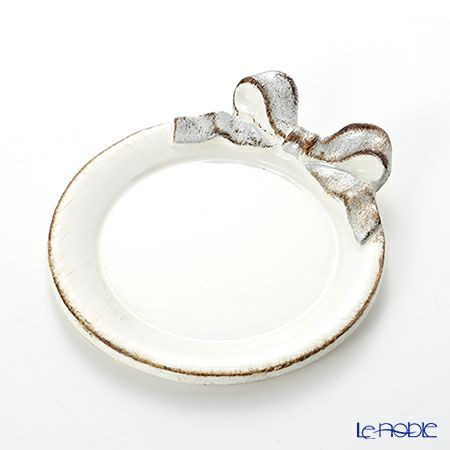 ソルディ フィレンツェ ミニトレイ／コースター ラウンド ホワイト／シルバー リボン 1020