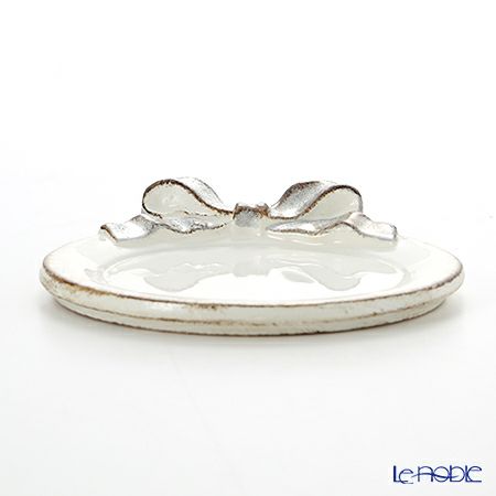 ソルディ フィレンツェ ミニトレイ／コースター ラウンド ホワイト／シルバー リボン 1020