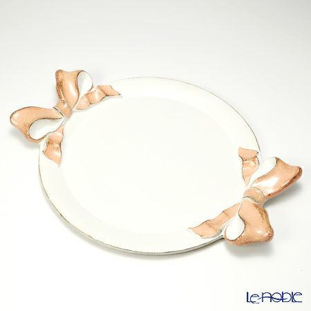 ソルディ フィレンツェ トレイ ラウンド 38×47cm リボン ホワイト／ピンク 1000